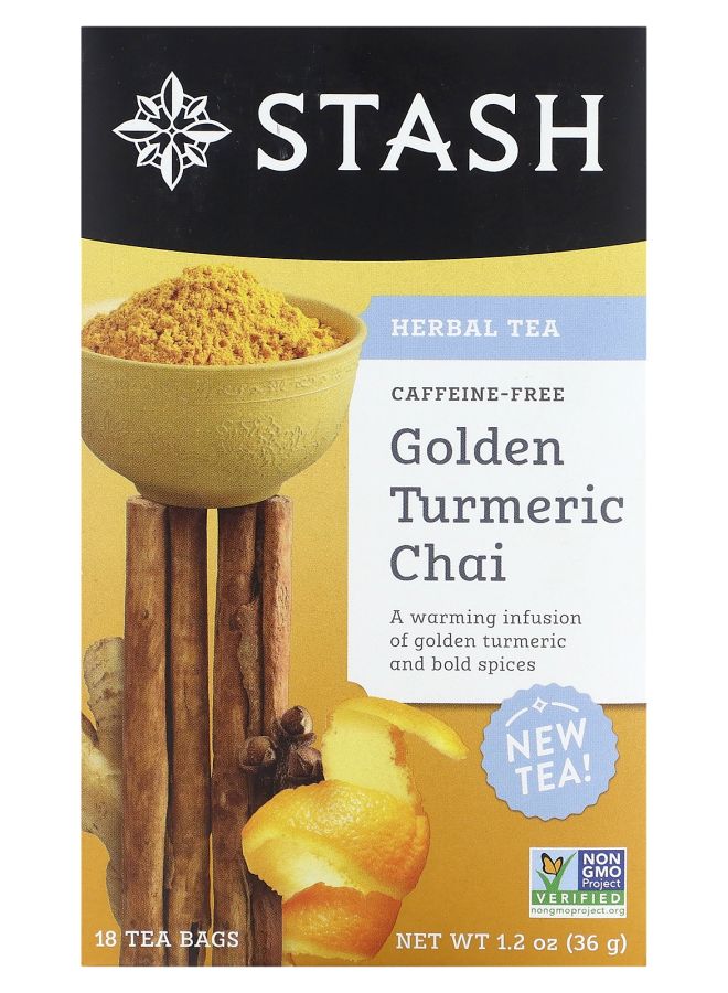 Stash Tea Herbal Tea Golden Turmeric Chai Caffeine-Free 18 Tea Bags 1.2 oz (36 g)