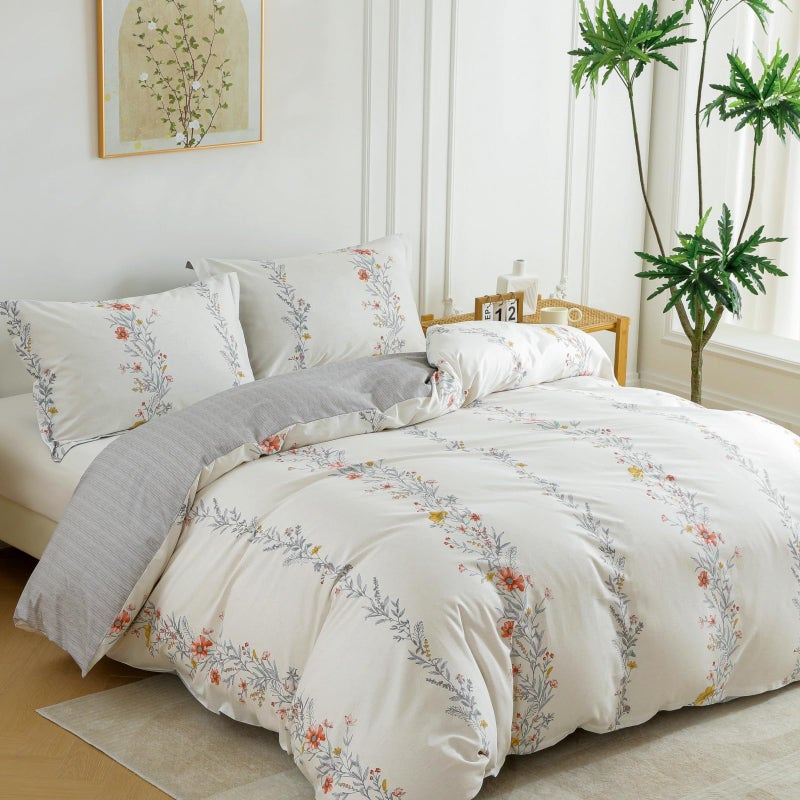 OAITE Duvet Cover Set King Size Floral Pattern Ultra Soft 100% Cotton Duvet Cover Sets 3-PC, Breathable Duvet Cover with Zipper Closure & Corner Ties(2 Pillow Shams,1 Duvet Cover) - Image 5