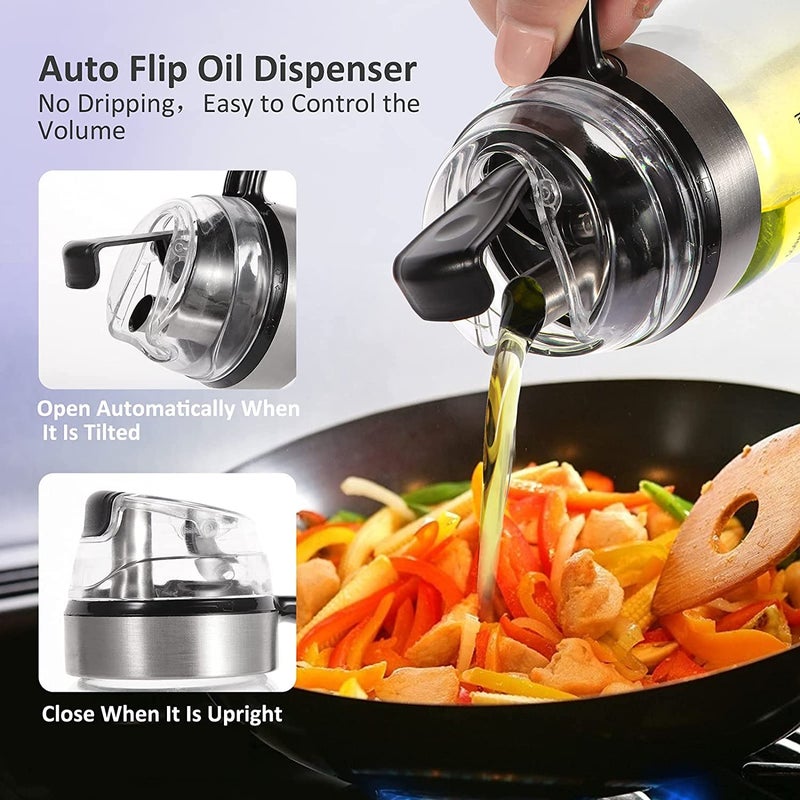 BIG CART Borosilicate Oil Dispenser Stoppers Bottle with Handle and Air Tight Lid Auto Open Cover Glass Oil and Vinegar CruetCondiment Container With Ergonomic Non Slip Handle 550 ML Pack of 1 - Image 4
