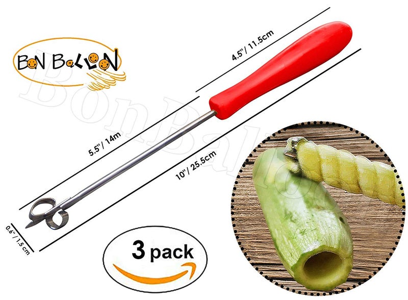 BonBalloon 3pcs Random Color Stainless Steel Vegetable Corer, 10" Long, Non-Slip Ergonomic Handle - Image 2