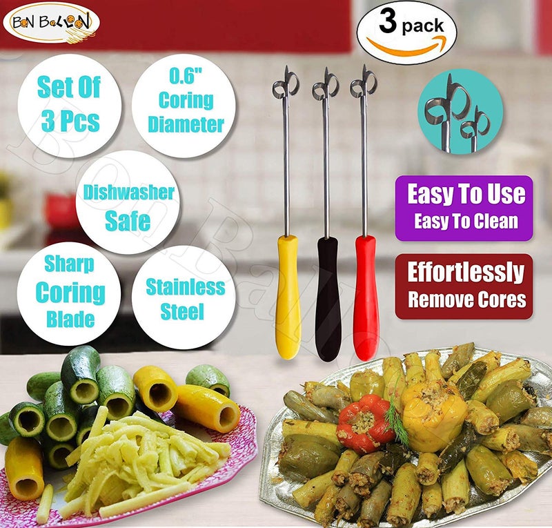 BonBalloon 3pcs Random Color Stainless Steel Vegetable Corer, 10" Long, Non-Slip Ergonomic Handle - Image 3