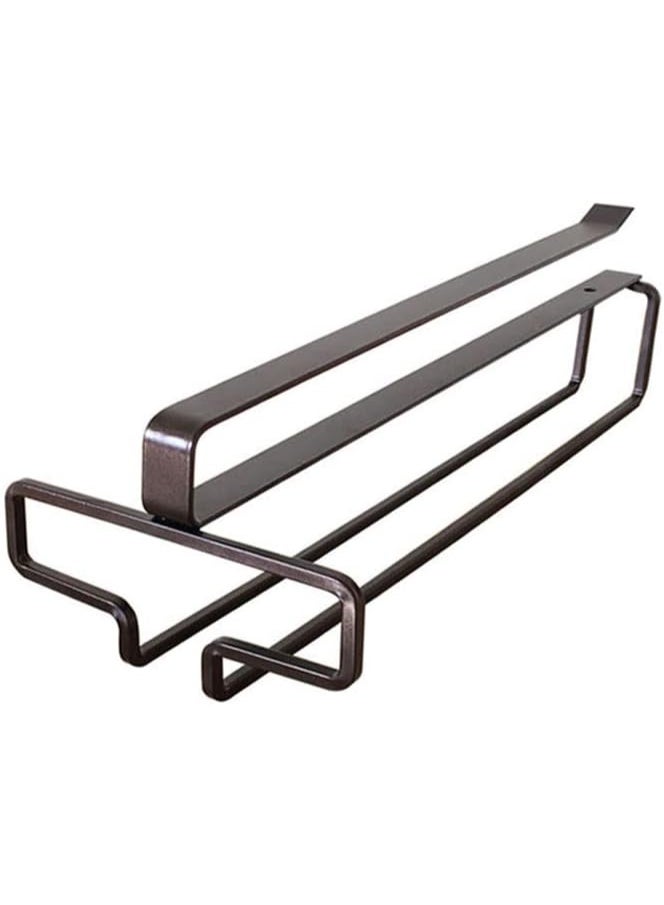 Plain Towel Rack with Shelf: 59cm Wall Mounted/Adhesive Double Layer Aluminum Foldable Towel Bar Holder, No Drilling Bathroom Towel Rack, Bathroom Shelf with Matte Hooks for Kitchen and Toilet, Black  - Image 1