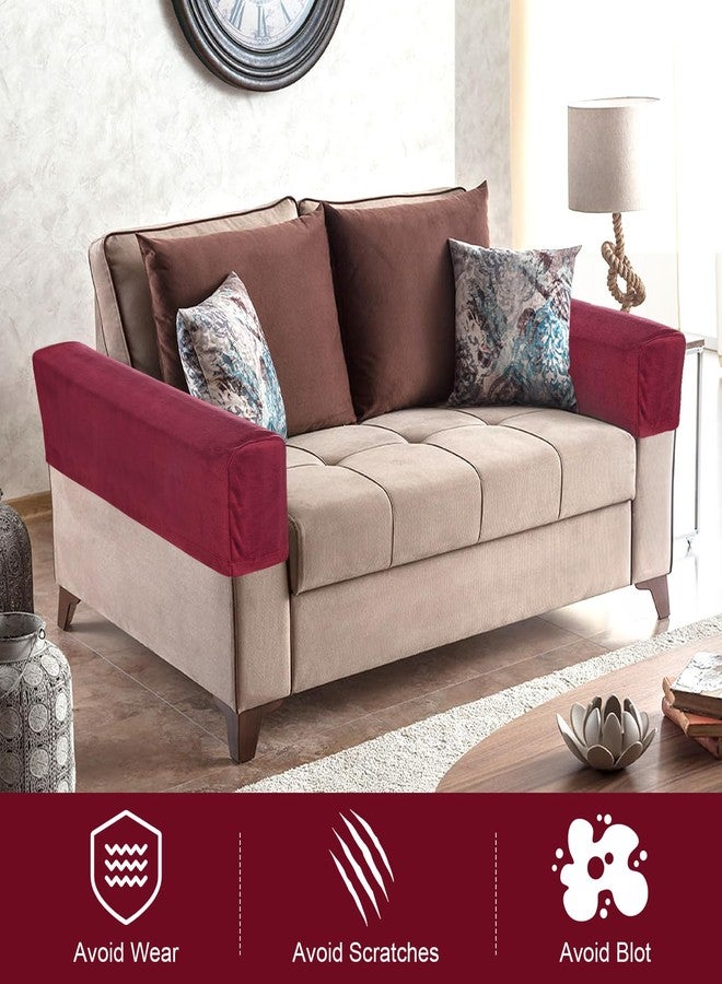 M METERXITY Couch Arm Covers, for 17.71 to 20" Length Velvet Stretch Sofa Armrest Covers Anti-Slip Armchair Slipcovers for Chairs/Couch/Recliner, Washable Furniture Armrest Protector[Wine Red] - Image 5