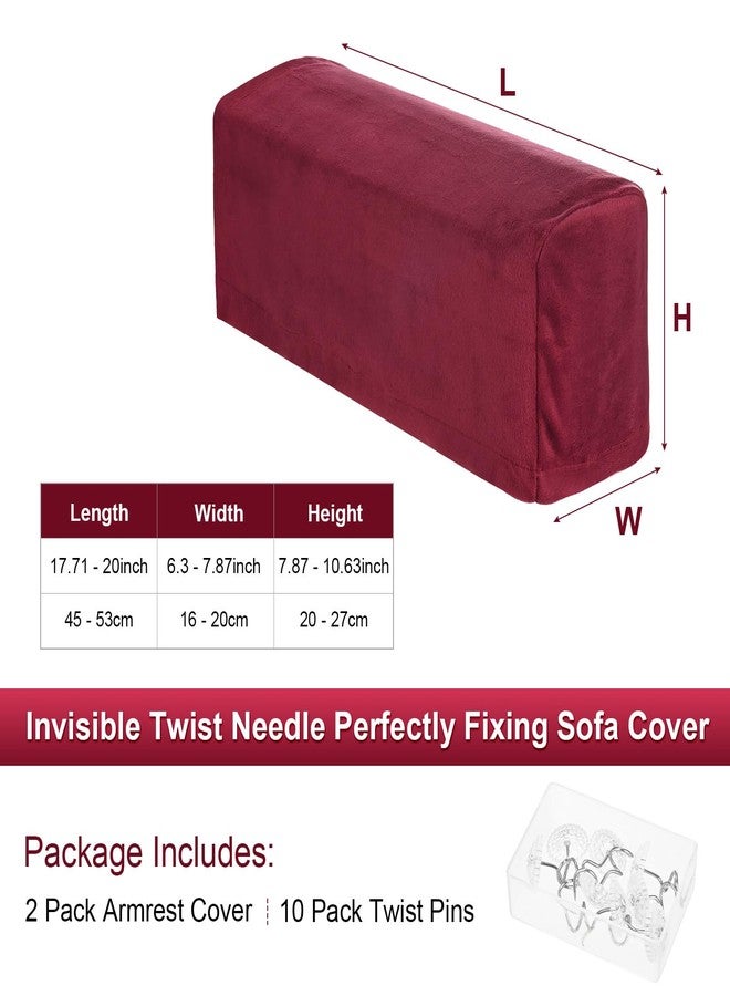 M METERXITY Couch Arm Covers, for 17.71 to 20" Length Velvet Stretch Sofa Armrest Covers Anti-Slip Armchair Slipcovers for Chairs/Couch/Recliner, Washable Furniture Armrest Protector[Wine Red] - Image 3