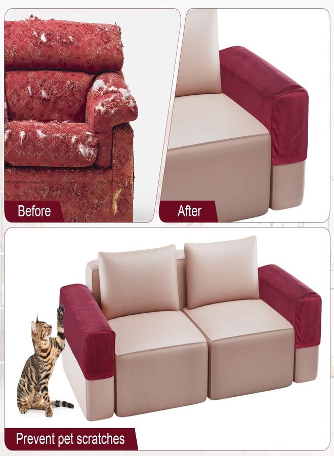 M METERXITY Couch Arm Covers, for 17.71 to 20" Length Velvet Stretch Sofa Armrest Covers Anti-Slip Armchair Slipcovers for Chairs/Couch/Recliner, Washable Furniture Armrest Protector[Wine Red] - Image 4