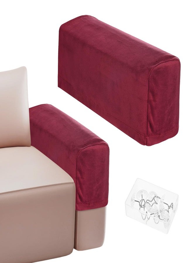 M METERXITY Couch Arm Covers, for 17.71 to 20" Length Velvet Stretch Sofa Armrest Covers Anti-Slip Armchair Slipcovers for Chairs/Couch/Recliner, Washable Furniture Armrest Protector[Wine Red] - Image 1