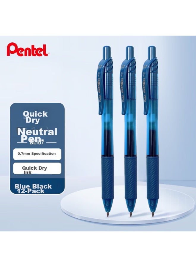 Pentel 0.7Mm Retractable Gel Pen, Quick-Drying Ink Pen For Financial Exams And Signatures, Bl107-Cax Blue-Black, Pack Of 12 - Image 1