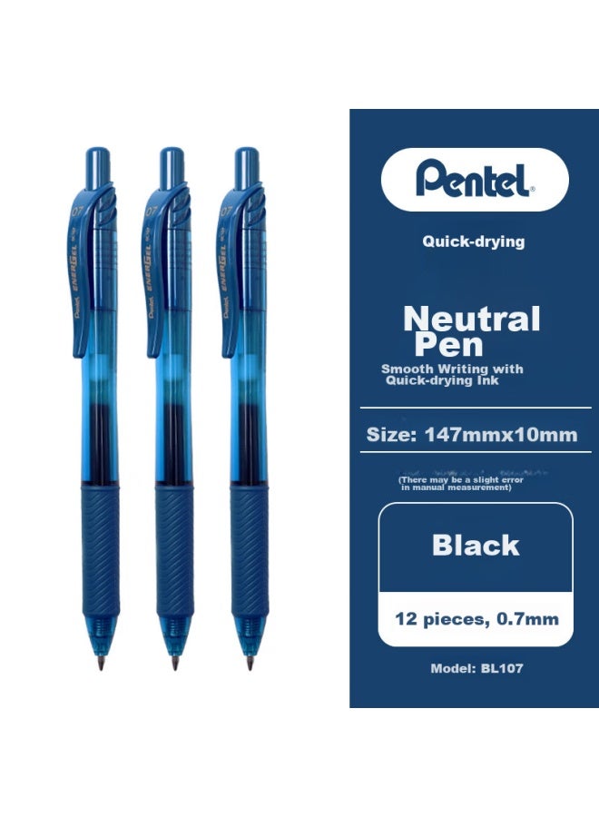 Pentel 0.7Mm Retractable Gel Pen, Quick-Drying Ink Pen For Financial Exams And Signatures, Bl107-Cax Blue-Black, Pack Of 12 - Image 5