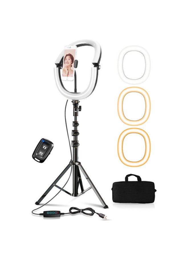 Generic 12-inch Three-color Foldable Ring Light Beauty Selfie Led Ring Mobile Phone Video Live Fill Light Bracket-Specifications:12-inch Folding Ring Light + Desktop Bracket  - Image 2