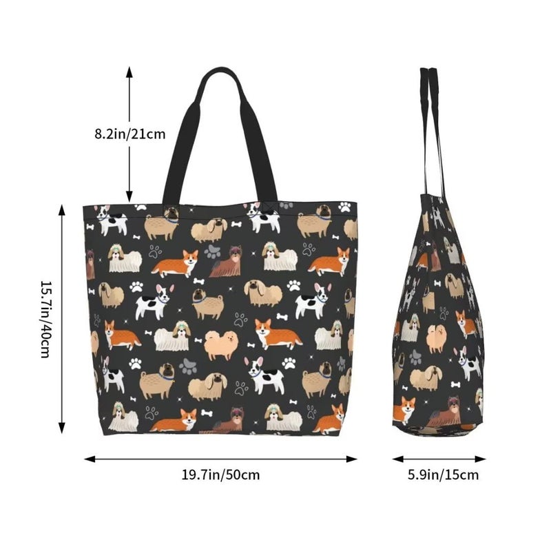 bositigo Funny Dog Theme Tote Bag for Women, Cute Paw Bone Print Shoulder Reusable Beach Shopping Handbags Casual Travel Gifts for Dog Lovers Mother Teacher -Large - Image 2