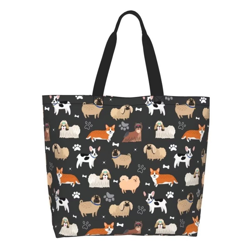 bositigo Funny Dog Theme Tote Bag for Women, Cute Paw Bone Print Shoulder Reusable Beach Shopping Handbags Casual Travel Gifts for Dog Lovers Mother Teacher -Large - Image 1