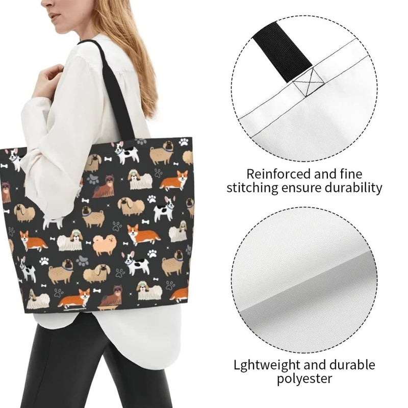 bositigo Funny Dog Theme Tote Bag for Women, Cute Paw Bone Print Shoulder Reusable Beach Shopping Handbags Casual Travel Gifts for Dog Lovers Mother Teacher -Large - Image 4