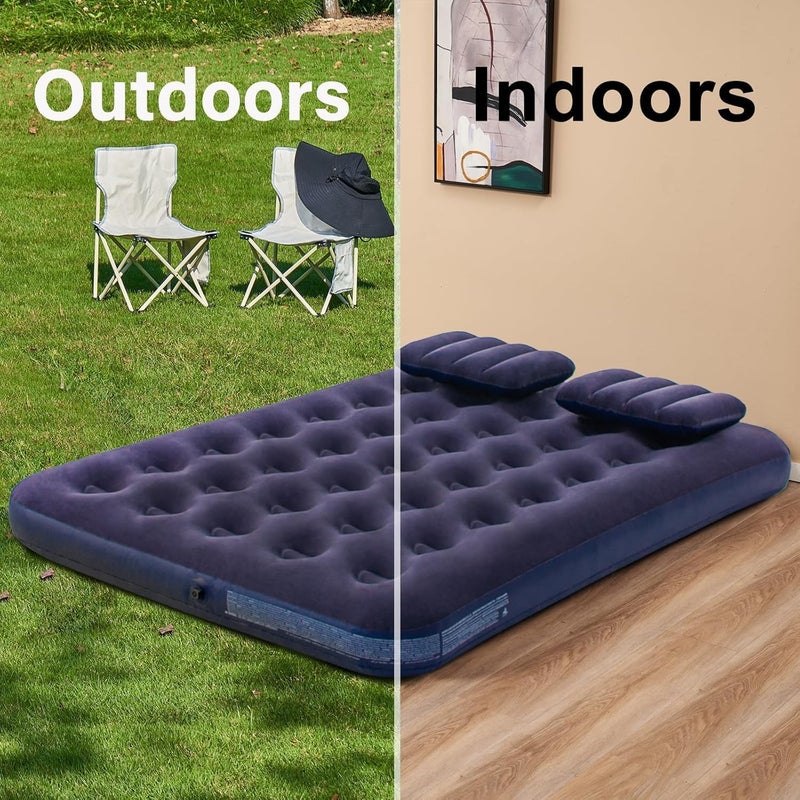 Lightweight Inflatable Air Mattress, 191 * 137 * 22cm Portable Camping Air Bed Comfort Dual-Surface Airbed, Portable Air Bed for Camping, Home & Travel, Flocked Airbed, Blue - Image 4