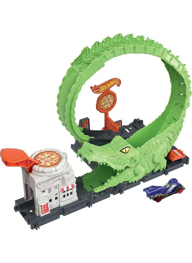 Hot Wheels - Gator Loop Pizza Place Playset Track Set With 1 Toy Car - Image 1