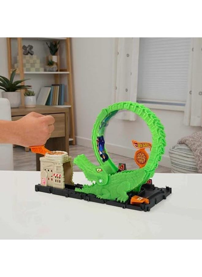 Hot Wheels - Gator Loop Pizza Place Playset Track Set With 1 Toy Car - Image 1