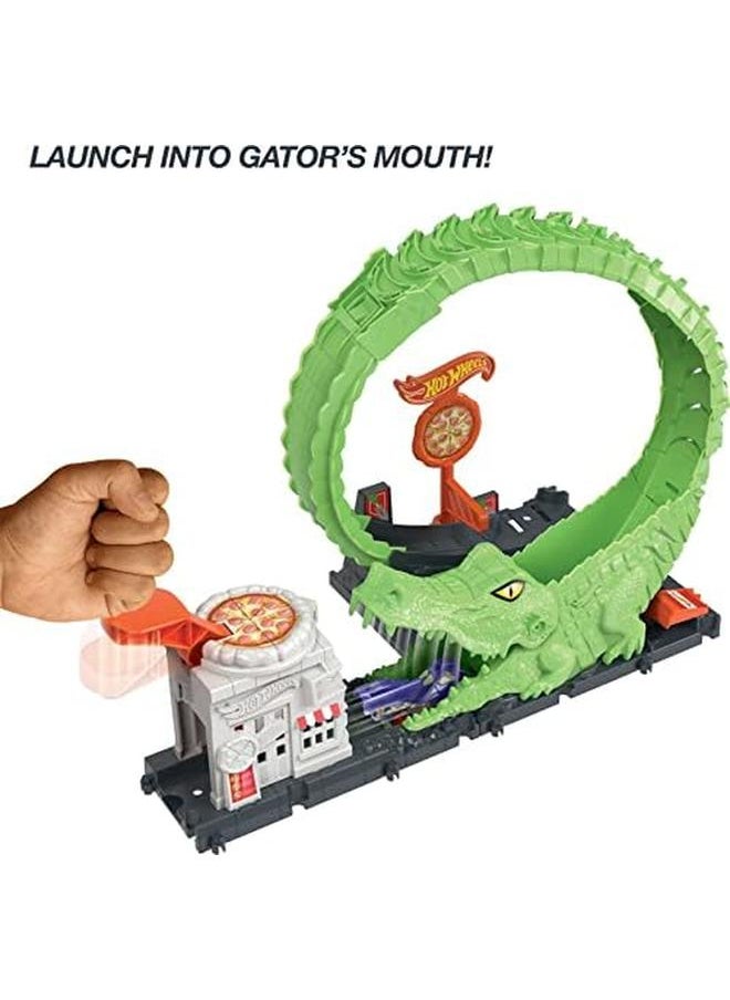 Hot Wheels - Gator Loop Pizza Place Playset Track Set With 1 Toy Car - Image 1