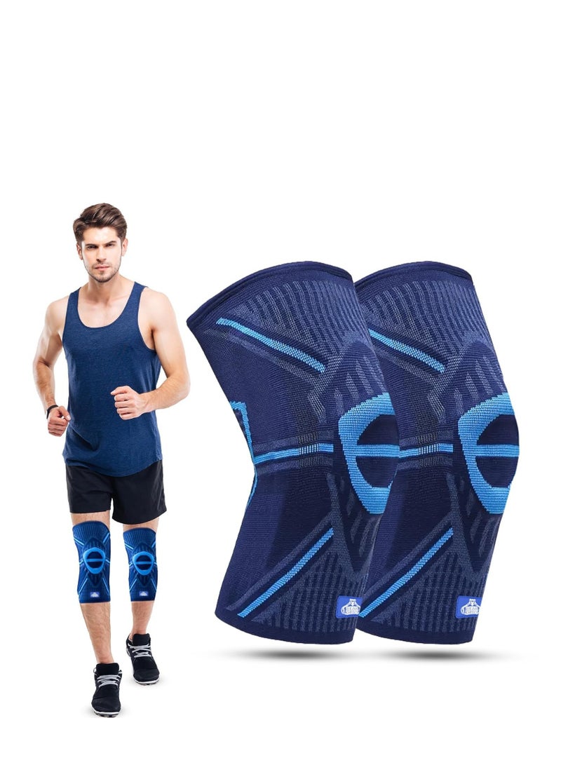 SYOSI Knee Compression Sleeves for Pain Relief, Supportive Workout Gear for Running and Injury Protection, Premium Knee Pads for Women and Men at Home Gym ( 1 Pair, Large, Blue)  - Image 1