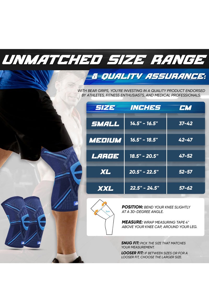 SYOSI Knee Compression Sleeves for Pain Relief, Supportive Workout Gear for Running and Injury Protection, Premium Knee Pads for Women and Men at Home Gym ( 1 Pair, Large, Blue)  - Image 2