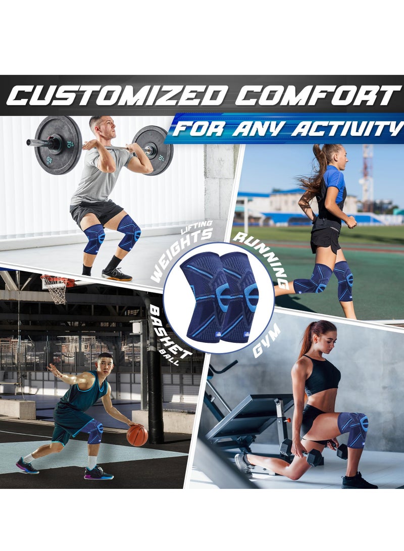 SYOSI Knee Compression Sleeves for Pain Relief, Supportive Workout Gear for Running and Injury Protection, Premium Knee Pads for Women and Men at Home Gym ( 1 Pair, Large, Blue)  - Image 4