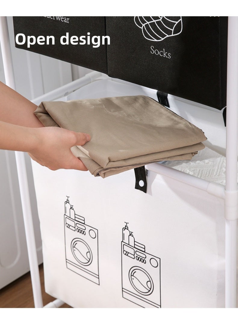 شو وو رف منظم سلة الغسيل، رف أبيض عصري متعدد الطبقات مع 3 حقائب تخزين كبيرة السعة، منظم ملابس للحمام، السكن الجامعي، غرفة الغسيل - Image 3