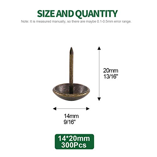 Keadic 300Pcs [ 9/16" in Diameter ] Antique Upholstery Tacks Furniture Nails Pins Assortment Kit for Upholstered Furniture Cork Board or DIY Projects - Bronze - Image 2