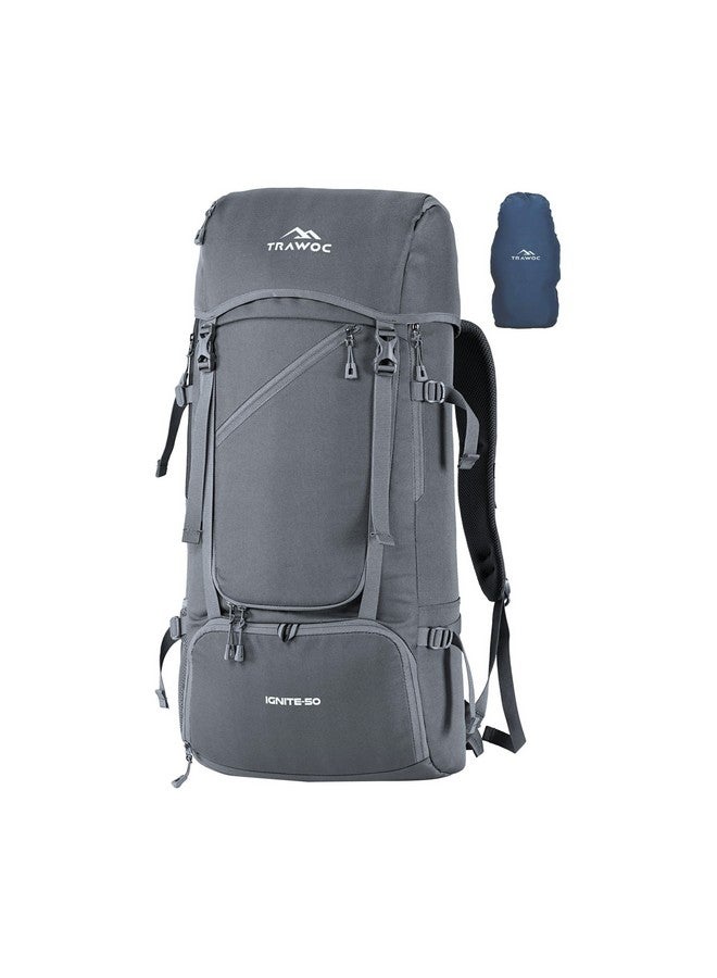تراوك حقيبة سفر TRAWOC IGNITE بسعة 50 لترًا مفتوحة من الأمام والأعلى للمشي لمسافات طويلة والتخييم، حقيبة ظهر للرجال والنساء مع غطاء للمطر وحجرة للأحذية SHK020 رمادية داكنة - Image 1