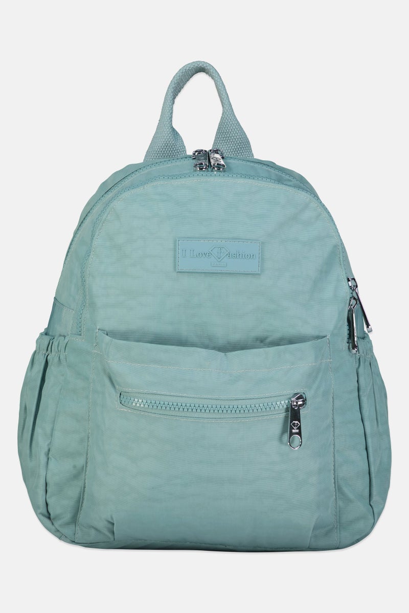 I Love Fashion Women Brand Logo Backpack, Sage Green - Image 1