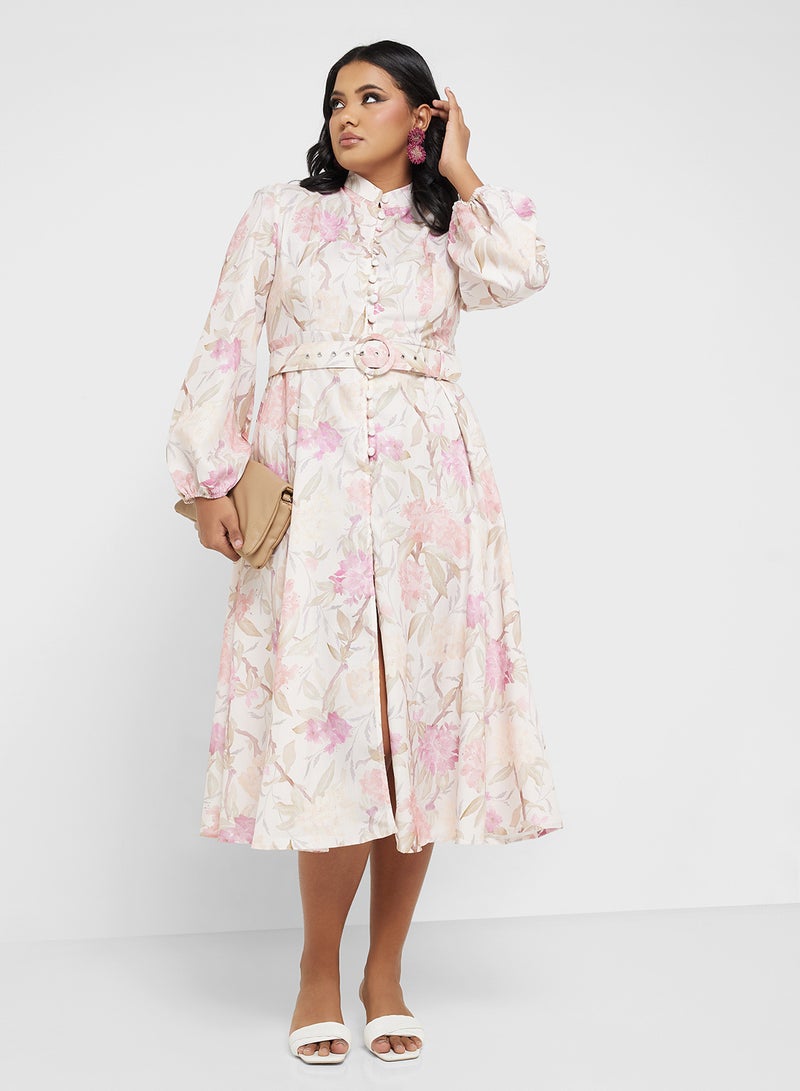 Khizana Floral Belted Dress - Image 1