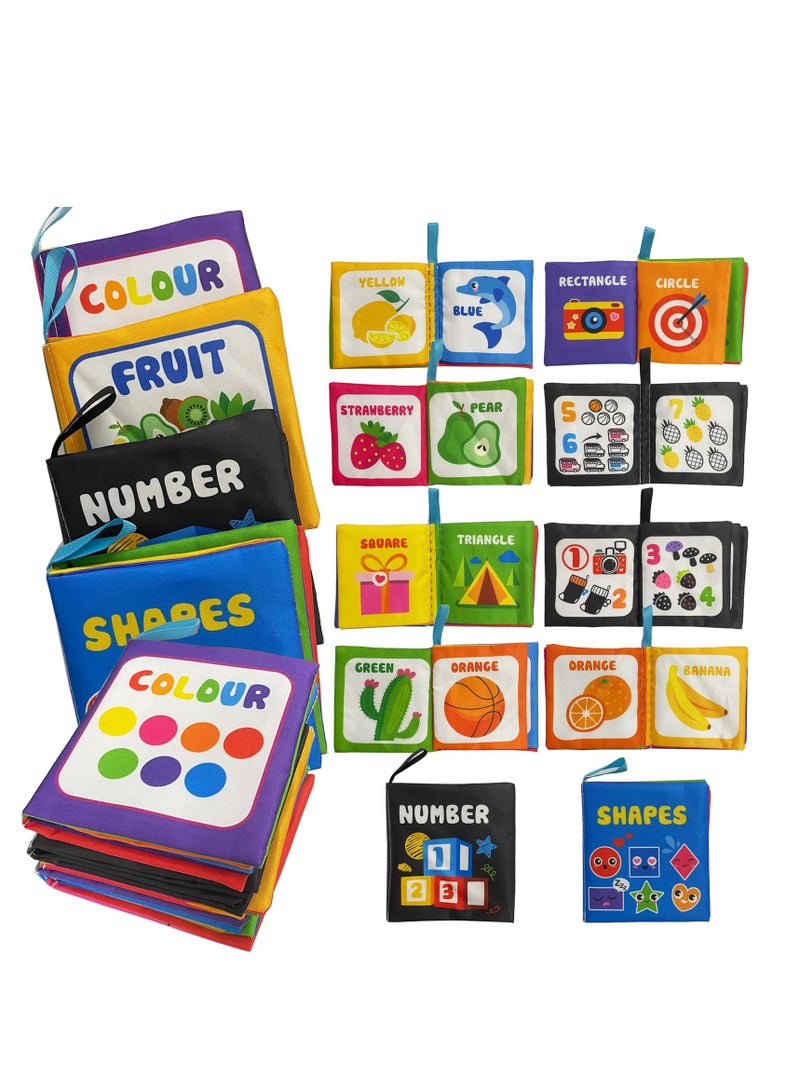سيوسي مجموعة من 4 كتب قماشية ناعمة للأطفال، كتاب تعليمي للأطفال مصنوع من القماش الملون، ألعاب تعليمية مبكرة، كتب قماشية مجعدة للمس والإحساس للأطفال، لاستكشاف الألوان، الأشكال، الأرقام، والفواكه. - Image 1