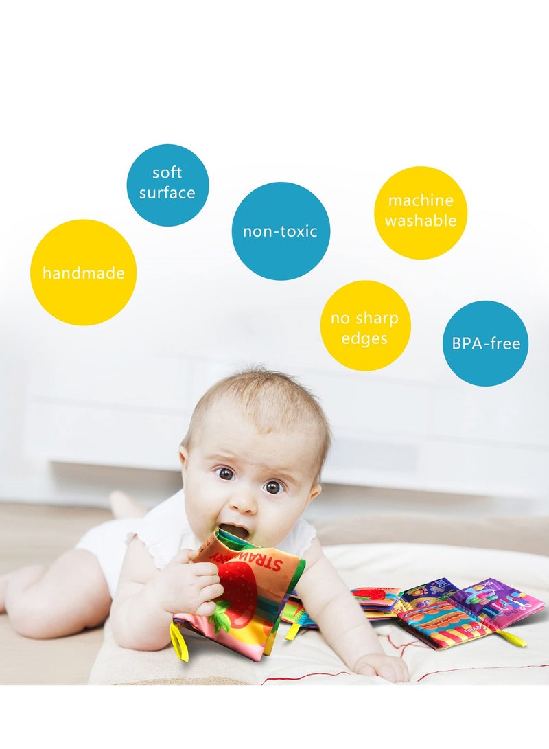 سيوسي مجموعة من 4 كتب قماشية ناعمة للأطفال، كتاب تعليمي للأطفال مصنوع من القماش الملون، ألعاب تعليمية مبكرة، كتب قماشية مجعدة للمس والإحساس للأطفال، لاستكشاف الألوان، الأشكال، الأرقام، والفواكه. - Image 5