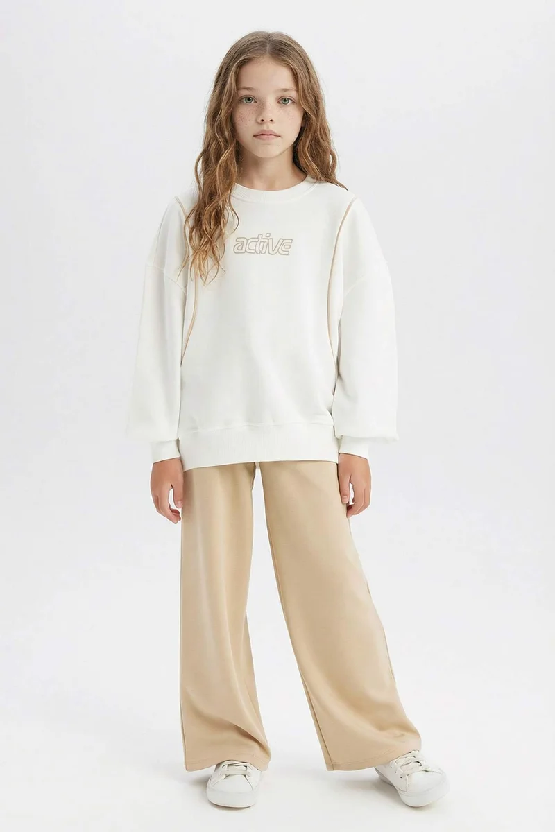 ديفاكتو Girl Oversize Crew Neck Printed Sweatshirt