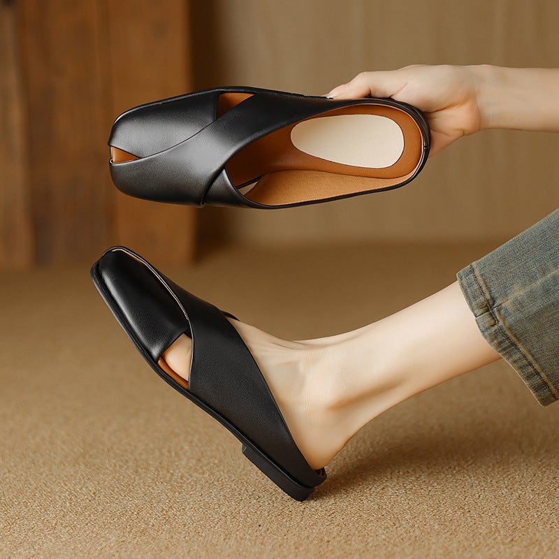 2024 Comfortable Flat Square Head 32-43 Size Outdoor Baotou Slippers For Women - Image 4