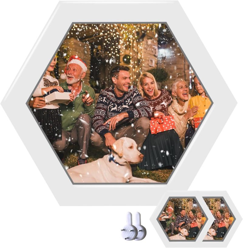 Hexagon Photo Frame 8 Inch White 2 cm Side Width Lightweight Wood Acrylic Mdf - Easy To Install Wall Hanging Picture Frame for Home Office Decor - Image 1