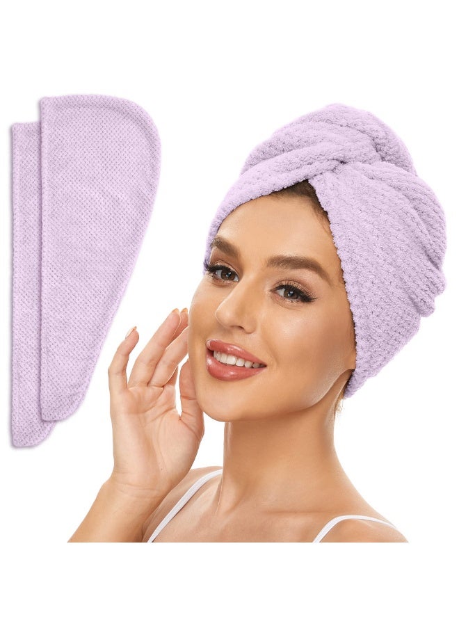 2 Pack Microfiber Hair Towel Wrap for Women, Anti Frizz Quick Drying Hair Turban for All Hair Style, Absorbent and Lightweight (Light Purple) - Image 4