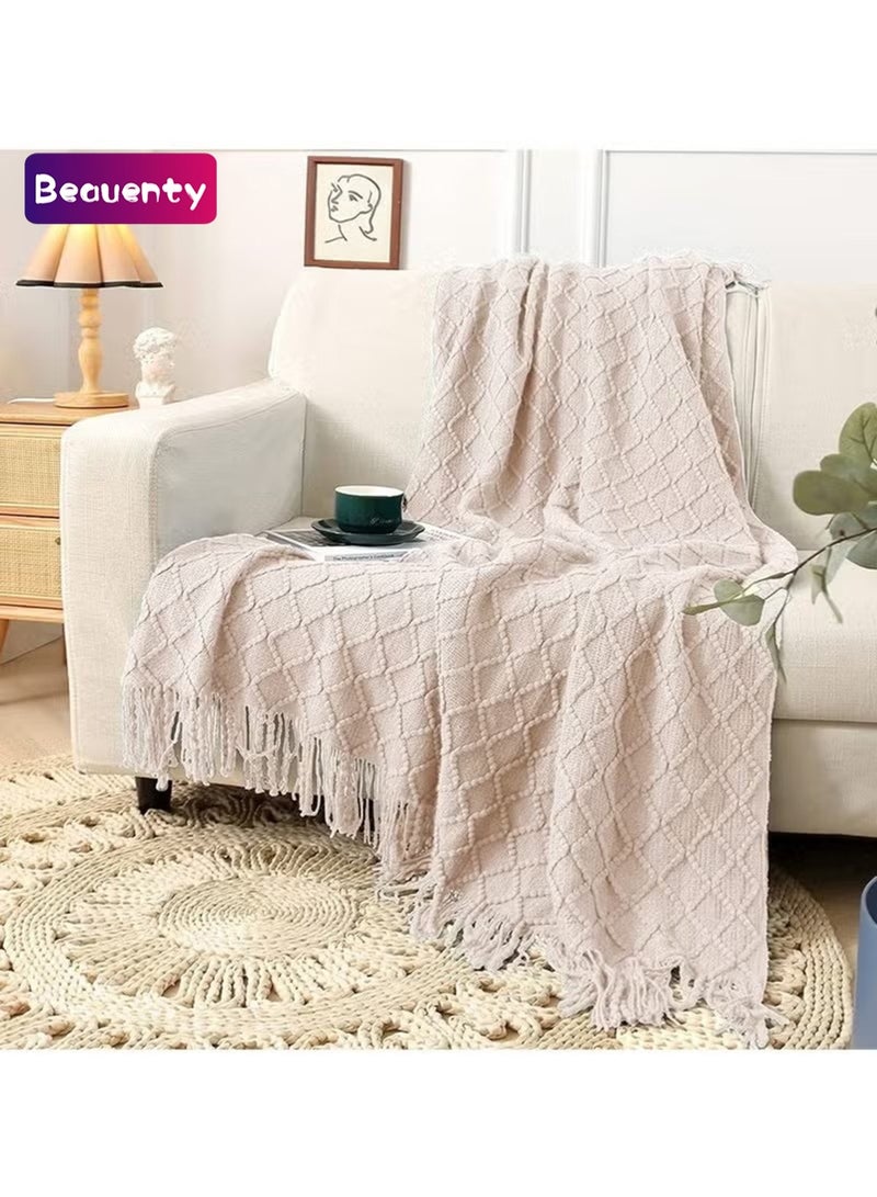 Beauenty Soft and Breathable Tassel Design Keep Warm Napping Cotton Blanket - Image 1