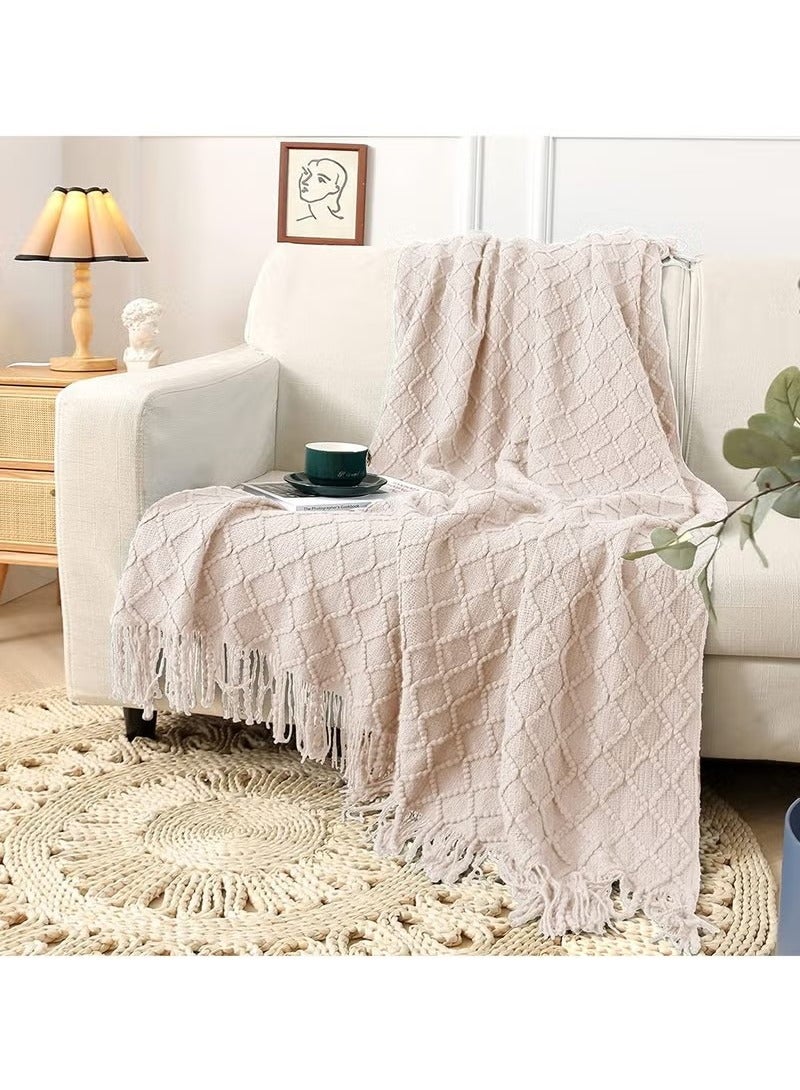 Beauenty Soft and Breathable Tassel Design Keep Warm Napping Cotton Blanket - Image 1