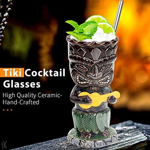 SuproBarware Tiki Mugs, 300ml Cocktail Glasses Set Colourful Ceramic Cocktail Cups Hawaiian Party Decoration for Exotic Party - Image 4