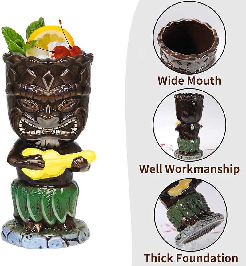 SuproBarware Tiki Mugs, 300ml Cocktail Glasses Set Colourful Ceramic Cocktail Cups Hawaiian Party Decoration for Exotic Party - Image 3