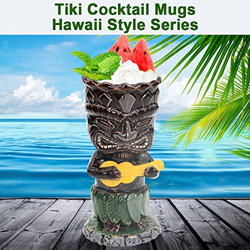 SuproBarware Tiki Mugs, 300ml Cocktail Glasses Set Colourful Ceramic Cocktail Cups Hawaiian Party Decoration for Exotic Party - Image 5
