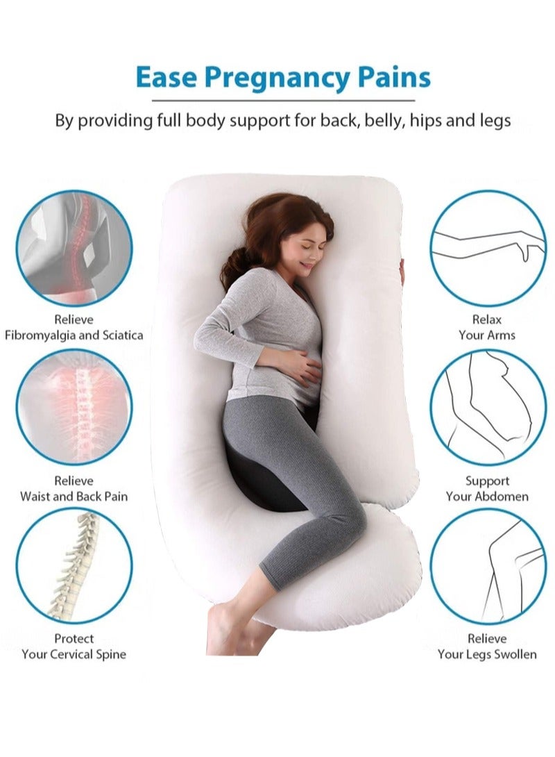 Pregnancy Pillows for Sleeping, Full Body Pillow Comfort Maternity Pillow with Zipper Removable Velvet Cover - Support for Back, Hips, Legs, Belly for Pregnant Women (Grey+White, Velvet) - Image 2