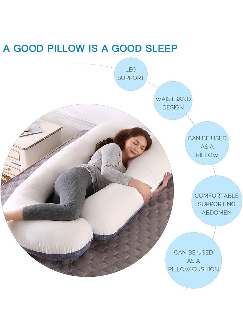 Pregnancy Pillows for Sleeping, Full Body Pillow Comfort Maternity Pillow with Zipper Removable Velvet Cover - Support for Back, Hips, Legs, Belly for Pregnant Women (Grey+White, Velvet) - Image 3