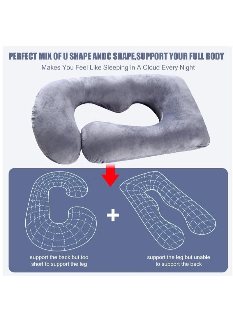 Pregnancy Pillows for Sleeping, Full Body Pillow Comfort Maternity Pillow with Zipper Removable Velvet Cover - Support for Back, Hips, Legs, Belly for Pregnant Women (Grey+White, Velvet) - Image 4