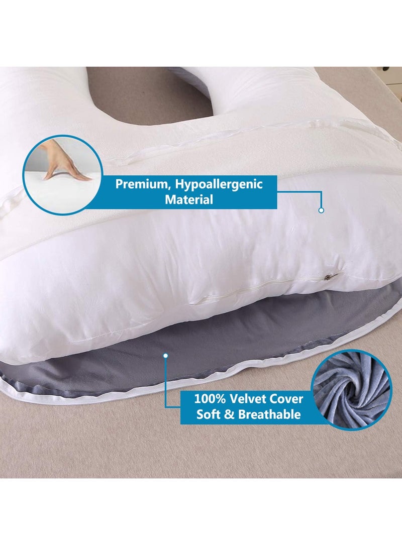 Pregnancy Pillows for Sleeping, Full Body Pillow Comfort Maternity Pillow with Zipper Removable Velvet Cover - Support for Back, Hips, Legs, Belly for Pregnant Women (Grey+White, Velvet) - Image 5