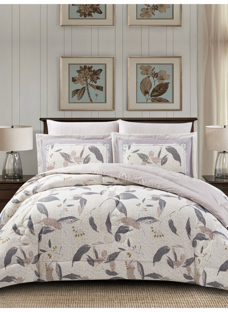 Donetella Bedding Comforter Set King Size, 6-Pcs Bed Set Fits 200x200 Cms -Printed Bedding Set-All Season- Brushed Microfiber (طقم مفرش سرير فندقي)  - Image 3