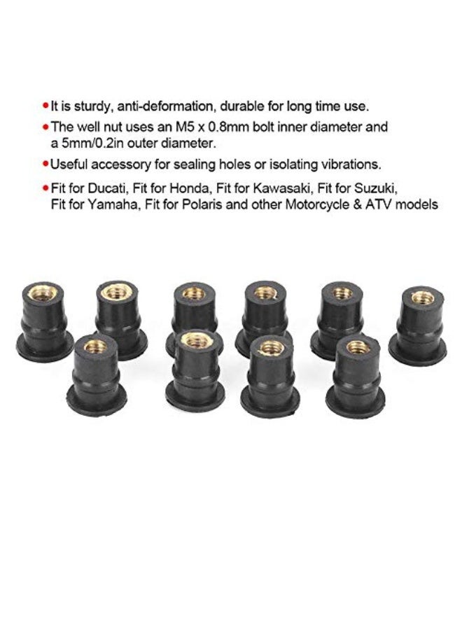 LJ M5 Nut Set, 10 M5 Motorcycle Rubber Nuts 5mm/0.2", Neoprene C Caps, Black, Regular Size - Image 2