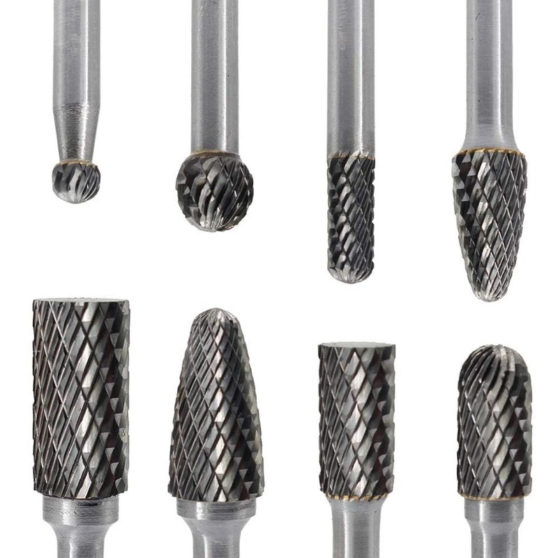Carbide Burr Set 8Pcs 1/4 Inch Shank Diameter Double Cut Rotary Files Metal Grinding Polishing Carving Tool Drill Bits For Die Grinder Kits - Image 5