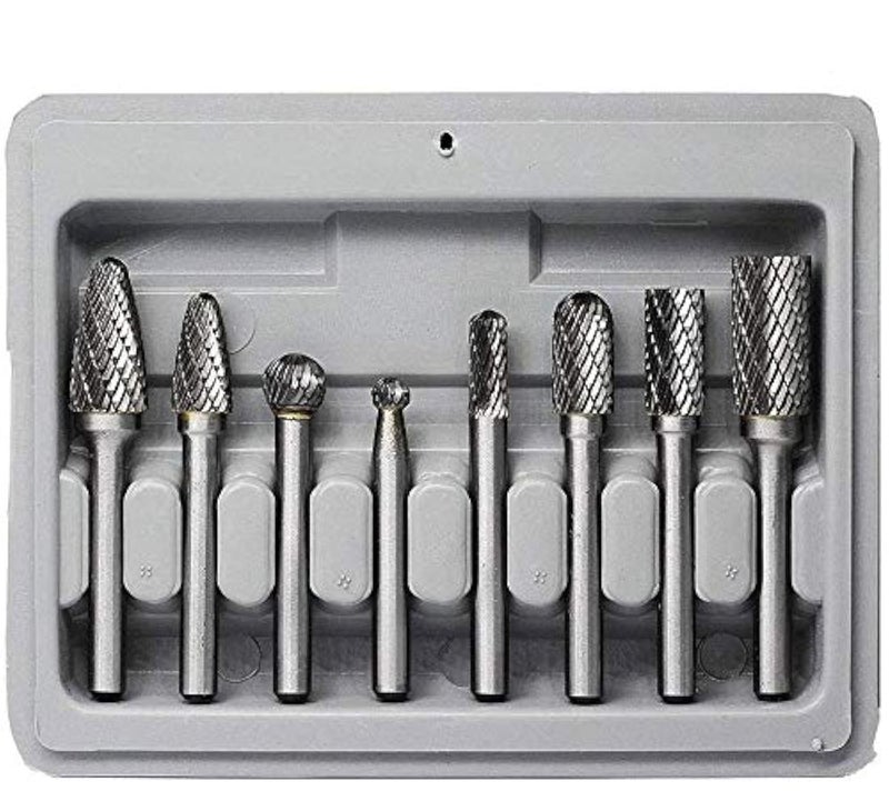 Carbide Burr Set 8Pcs 1/4 Inch Shank Diameter Double Cut Rotary Files Metal Grinding Polishing Carving Tool Drill Bits For Die Grinder Kits - Image 1