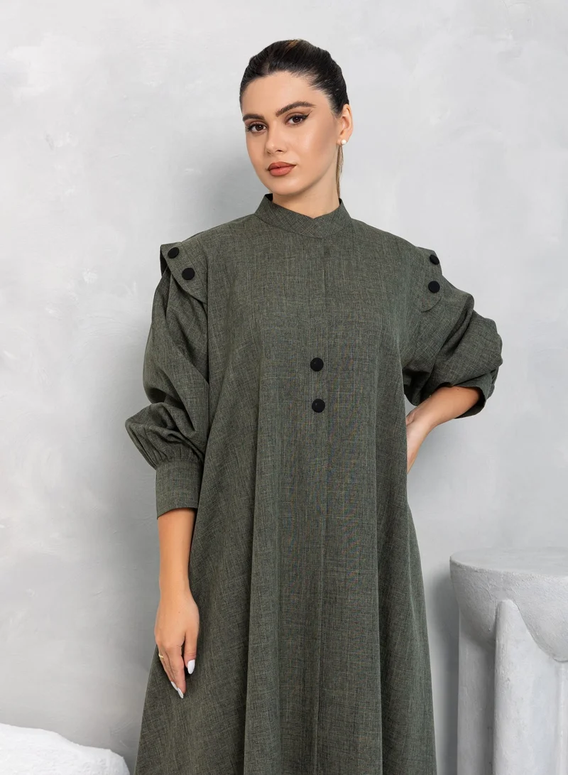 نيكياس قماش فوهوا أخضر زيتوني مع أكمام وأزرار