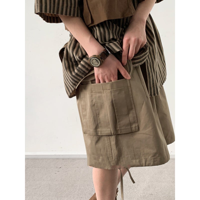 2024 Summer Japanese Vintage Basic Khaki Tooling Shorts Loose Straight Casual Short Pants For Boys And Girls - Image 3