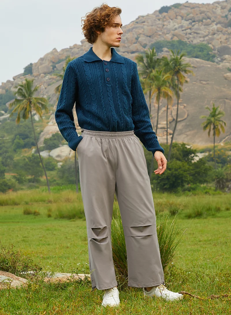 Campus Sutra Men's Hazelnut Beige Relaxed Parachute Trousers
